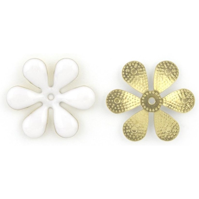 HAND White Enamel and Brass Back Flower Sew-On Trims - Embellishments for Clothing, Accessories - Pack of 5 HAND White Enamel and Brass Back Flower Sew-On Trims - Embellishments for Clothing, Accessories - Pack of 5