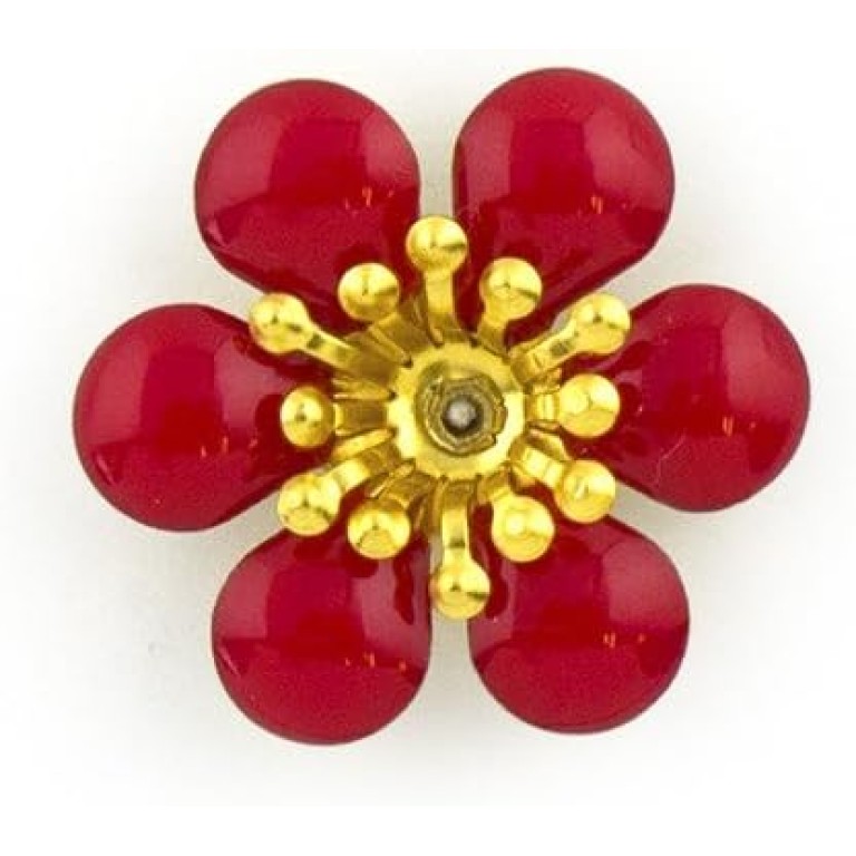 HAND Juicy Red Cherry Blossom Enamel and Brass Flower Sew-On Trims - Embellishments for Clothing, Accessories - Pack of 5 HAND Juicy Red Cherry Blossom Enamel and Brass Flower Sew-On Trims - Embellishments for Clothing, Accessories - Pack of 5