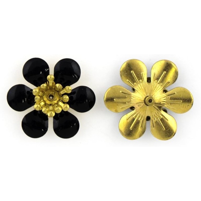 HAND Black Cherry Blossom Enamel and Brass Flower Sew-On Trims - Embellishments for Clothing, Accessories - Pack of 5 HAND Black Cherry Blossom Enamel and Brass Flower Sew-On Trims - Embellishments for Clothing, Accessories - Pack of 5