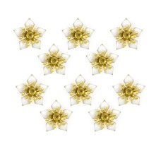 HAND White 2 Layers Angled Leaves Enamel and Brass Flower Sew-On Trims - Embellishments for Clothing, Accessories - Pack of 10
