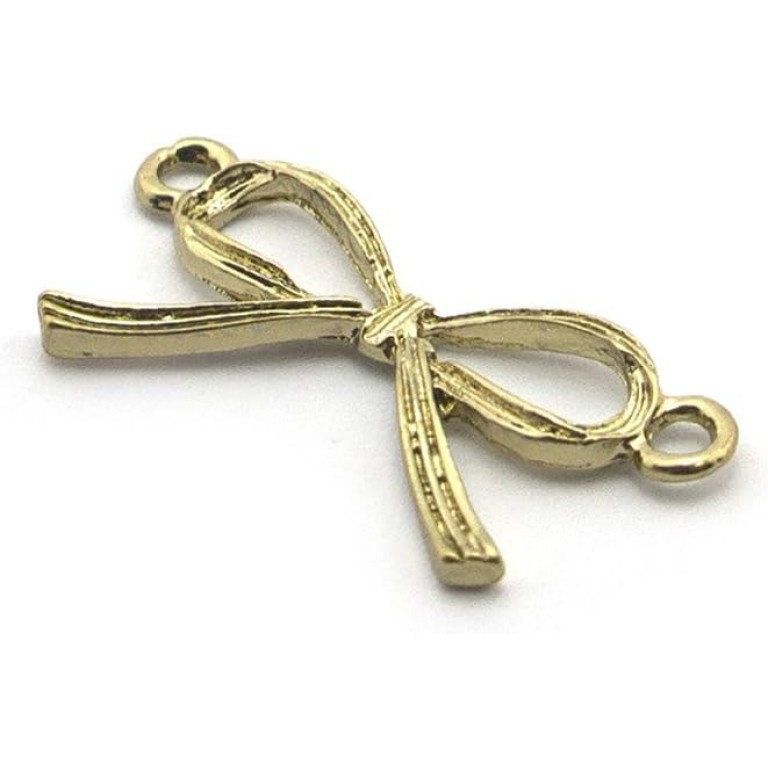HAND 2 Side Loops Detailed Gold Colour Ribbon Bow Pendants - for Necklaces, Jewellery, Clothing, Bags and Accessories - Pack of 10 HAND 2 Side Loops Detailed Gold Colour Ribbon Bow Pendants - for Necklaces, Jewellery, Clothing, Bags and Accessories - Pack of 10