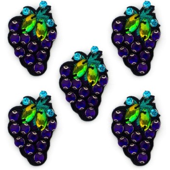 HAND Purple Berry Grapes Diamonte Sew-On Trims on Embroidered Back - for Blouses, Skirts, Coats, Bags and Accessories - Pack of 5