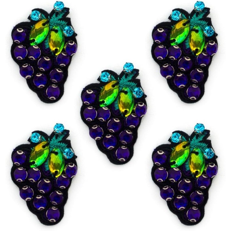HAND Purple Berry Grapes Diamonte Sew-On Trims on Embroidered Back - for Blouses, Skirts, Coats, Bags and Accessories - Pack of 5 HAND Purple Berry Grapes Diamonte Sew-On Trims on Embroidered Back - for Blouses, Skirts, Coats, Bags and Accessories - Pack of 5