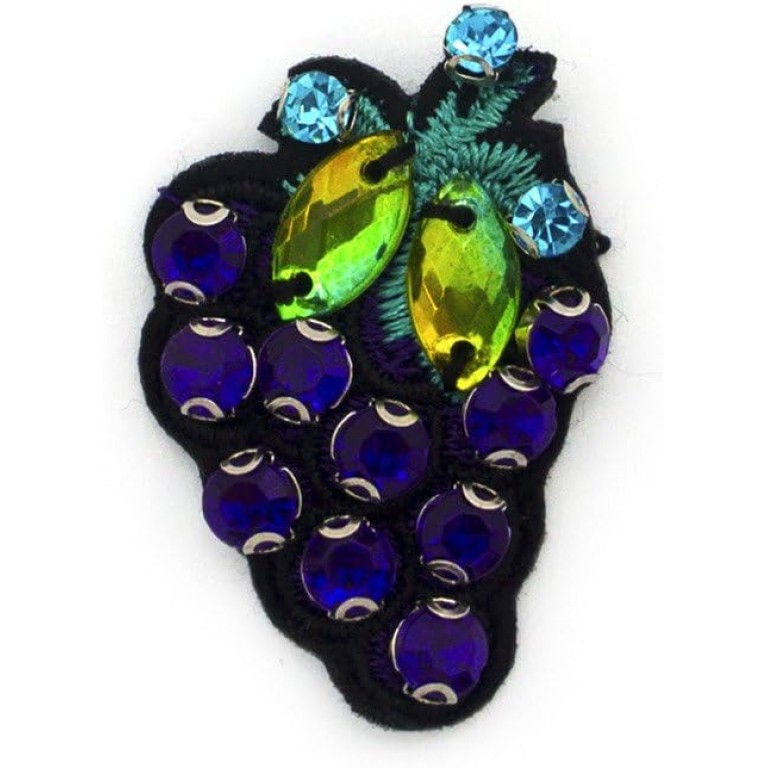 HAND Purple Berry Grapes Diamonte Sew-On Trims on Embroidered Back - for Blouses, Skirts, Coats, Bags and Accessories - Pack of 5 HAND Purple Berry Grapes Diamonte Sew-On Trims on Embroidered Back - for Blouses, Skirts, Coats, Bags and Accessories - Pack of 5