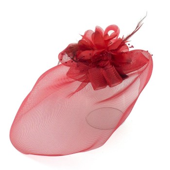 Ladies' Fashionable Feather Flower Bead Detailed and Mesh Ascot/Derby Day Fascinator Hat Headdress - Red