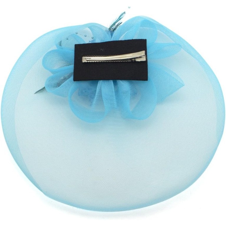Ladies' Fashionable Feather Flower Bead Detailed and Mesh Ascot/Derby Day Fascinator Hat Headdress - Sky Blue Ladies' Fashionable Feather Flower Bead Detailed and Mesh Ascot/Derby Day Fascinator Hat Headdress - Sky Blue