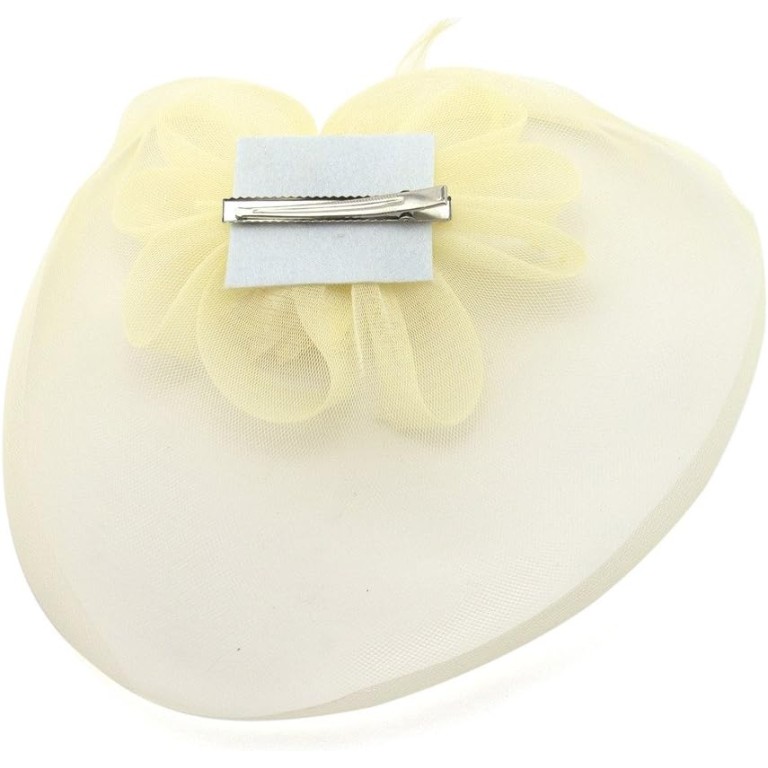 Ladies' Fashionable Feather Flower Bead Detailed and Mesh Ascot/Derby Day Fascinator Hat Headdress - Cream Ladies' Fashionable Feather Flower Bead Detailed and Mesh Ascot/Derby Day Fascinator Hat Headdress - Cream
