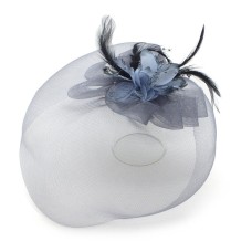 Ladies' Fashionable Feather Flower Bead Detailed and Mesh Ascot/Derby Day Fascinator Hat Headdress - Blue Grey