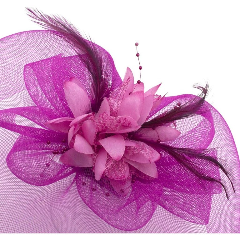 Ladies' Fashionable Feather Flower Bead Detailed and Mesh Ascot/Derby Day Fascinator Hat Headdress - Deep Pink Ladies' Fashionable Feather Flower Bead Detailed and Mesh Ascot/Derby Day Fascinator Hat Headdress - Deep Pink
