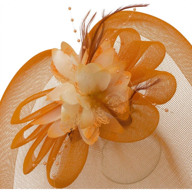 Ladies' Fashionable Feather Flower Bead Detailed and Mesh Ascot/Derby Day Fascinator Hat Headdress - Orange Ladies' Fashionable Feather Flower Bead Detailed and Mesh Ascot/Derby Day Fascinator Hat Headdress - Orange