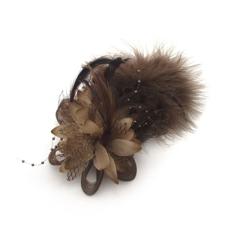 Ladies' Fashionable Soft Feather Net Ascot/Derby Day Fascinator Headdress - Brown Ladies' Fashionable Soft Feather Net Ascot/Derby Day Fascinator Headdress - Brown