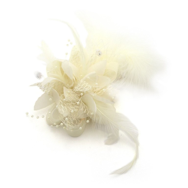 Ladies' Fashionable Soft Feather Net Ascot/Derby Day Fascinator Headdress - Cream Ladies' Fashionable Soft Feather Net Ascot/Derby Day Fascinator Headdress - Cream