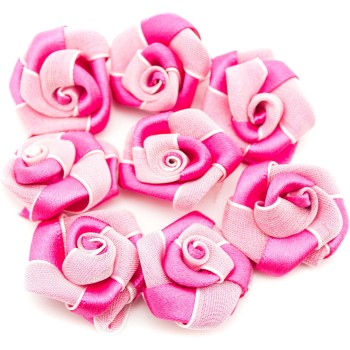 HAND Large Flower Ribbon and Organza Sew On Trims, Embellishments 30 mm Pack of 10 Two Tone Pink