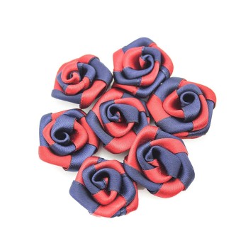 HAND Rose Double Ribbon Flower Sew On Trims, Embellishments 34 mm Pack of 10 Deep Red and Navy