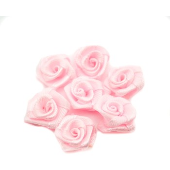 HAND Hand Made Small Ribbon Rose Flower Sew On Trims 15 mm, Embellishments Pack of 50 Pink