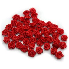 HAND Hand Made Small Ribbon Rose Flower Sew On Trims 15 mm, Embellishments Pack of 50 Red