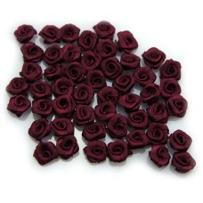 HAND Hand Made Small Ribbon Rose Flower Sew On Trims 15 mm, Embellishments Pack of 50 Burgundy