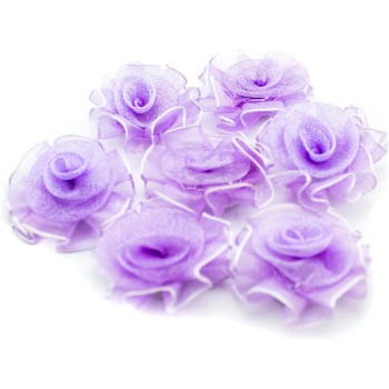 HAND Organza Flower Sew On Trims, Embellishments 30 mm Pack of 10 Lilac