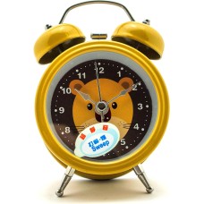 HAND H0644 Silent Sweep Metal Twin Bell Kids Alarm Clock with Cute Bear Design Size 4.5" x 3" Mustard