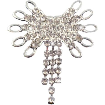 H0652 Elegant Colour Flower Fringe Brooch with Diamante Crystals, Size 55 mm x 45 mm Pack of 2 Silver