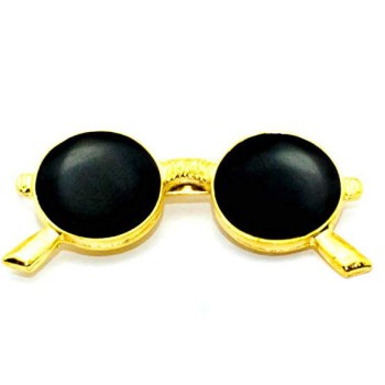H0655 John Lennon Dark Sunglasses Design Brooch in Black Enamel in a Gold Setting Size 43 mm x 18 mm Pack of 3