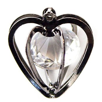 HAND H0658 Diamond Heart Design Pendant with Diamante Crystal in a Dark Silver Coloured Heart Cage Jewelry Making Cloth Embellishment Size 25 mm x 22 mm Pack of 3
