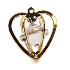 HAND H0659 Diamond Heart Design Pendant with Diamante Crystal in a Gold Coloured Heart Cage Jewelry Making Cloth Embellishment Size 25 mm x 22 mm Pack of 3