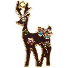 HAND H0664 Brown Reindeer Pendant with Multicoloured Crystals in a Gold Coloured Setting Jewellery Making Cloth Embellishment Size 35 mm x 20 mm Pack of 3