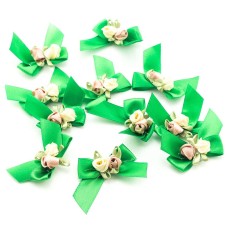 HAND H0669 HAND Pretty Ribbon Bow Sew On Trim with Flowers for Clothing Embellishment 50 mm x 40 mm Pack of 10, Bright Green