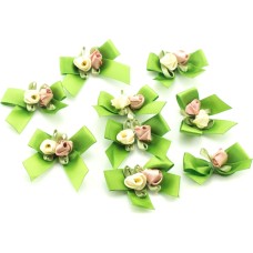 HAND H0670 HAND Pretty Ribbon Sew On Bow Trim with Flowers for Clothing Embellishment 50 mm x 40 mm Pack of 10, Olive Green