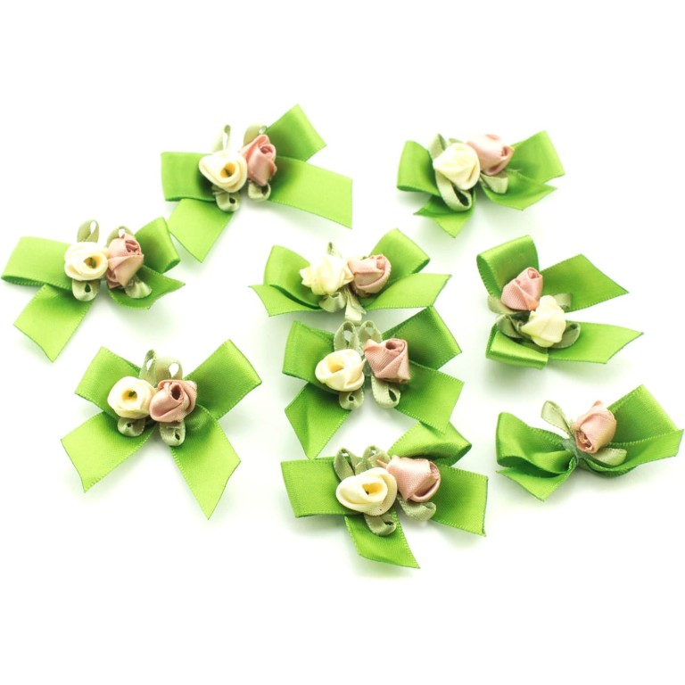 HAND H0670 HAND Pretty Ribbon Sew On Bow Trim with Flowers for Clothing Embellishment 50 mm x 40 mm Pack of 10, Olive Green HAND H0670 HAND Pretty Ribbon Sew On Bow Trim with Flowers for Clothing Embellishment 50 mm x 40 mm Pack of 10, Olive Green