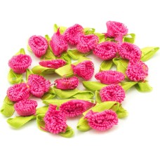 HAND H0675 Pretty Ribbon Bow Sew On Trim with Cute Detailed Fringe Flowers for Clothing Embellishment 25 mm x 14 mm Pack of 20, Hot Pink