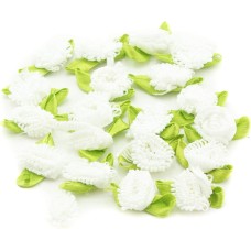 HAND H0677 Pretty Ribbon Bow Sew On Trim with Cute Detailed Fringe Flowers for Clothing Embellishment 25 mm x 14 mm Pack of 20, White