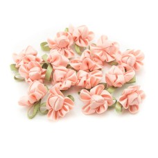 HAND H0682 Pretty Ribbon Bow Sew On Trim with Coloured Fabric Flower and Bud for Clothing Embellishment 23 mm x 18 mm Pack of 20, Pale Baby Pink