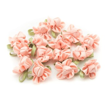HAND H0683 Pretty Ribbon Bow Sew On Trim with Coloured Fabric Flower and Bud for Clothing Embellishment 23 mm x 18 mm Pack of 20, Salmon Pink