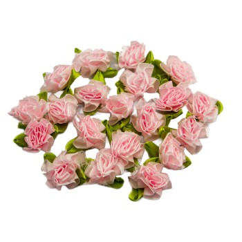 HAND Pretty Layering Fabric and Ribbon Flower Sew On Trims for Clothing and Accessory Embellishment 35 mm x 15 mm Pack of 20, Baby Pink