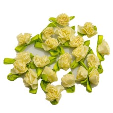 HAND Pretty Layering Fabric and Ribbon Flower Sew On Trims for Clothing and Accessory Embellishment 35 mm x 15 mm Pack of 20, Cream