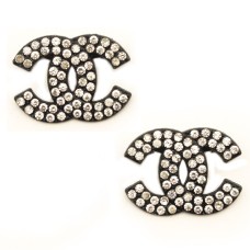 HAND Stylish XNE-002 Pin Brooch with White Diamante Crystals in a Black Metal Frame Setting - 3 cm x 2 cm - Pack of 2