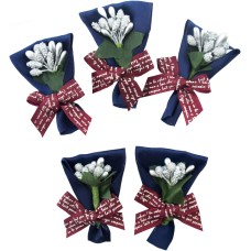 HAND H0997 Navy Blue Pretty Ribbon Decorative Bow and Berry Bouquet Fabric Embellishment Trims - Pack of 5
