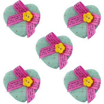 HAND H1002 Soft Padded Green Pretty Polka Dot Decorative Heart Bow and Flower Fabric Embellishment Trims - Pack of 5 HAND H1002 Soft Padded Green Pretty Polka Dot Decorative Heart Bow and Flower Fabric Embellishment Trims - Pack of 5