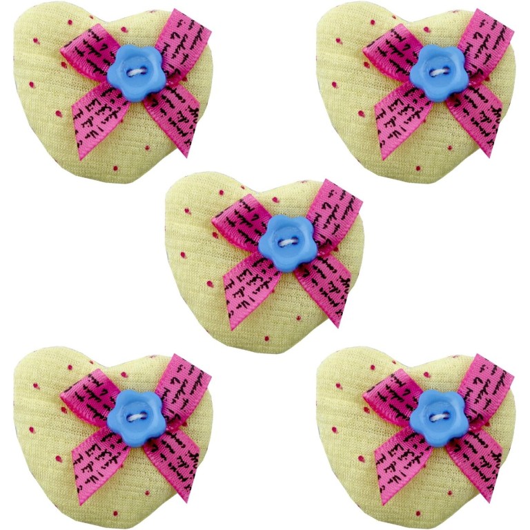 HAND H1003 Soft Padded Yellow Pretty Polka Dot Decorative Heart Bow and Flower Fabric Embellishment Trims - Pack of 5 HAND H1003 Soft Padded Yellow Pretty Polka Dot Decorative Heart Bow and Flower Fabric Embellishment Trims - Pack of 5