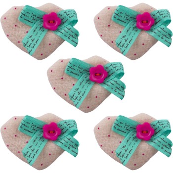 HAND H1006 Soft Padded Baby Pink Pretty Polka Dot Decorative Heart Bow and Flower Fabric Embellishment Trims - Pack of 5 HAND H1006 Soft Padded Baby Pink Pretty Polka Dot Decorative Heart Bow and Flower Fabric Embellishment Trims - Pack of 5