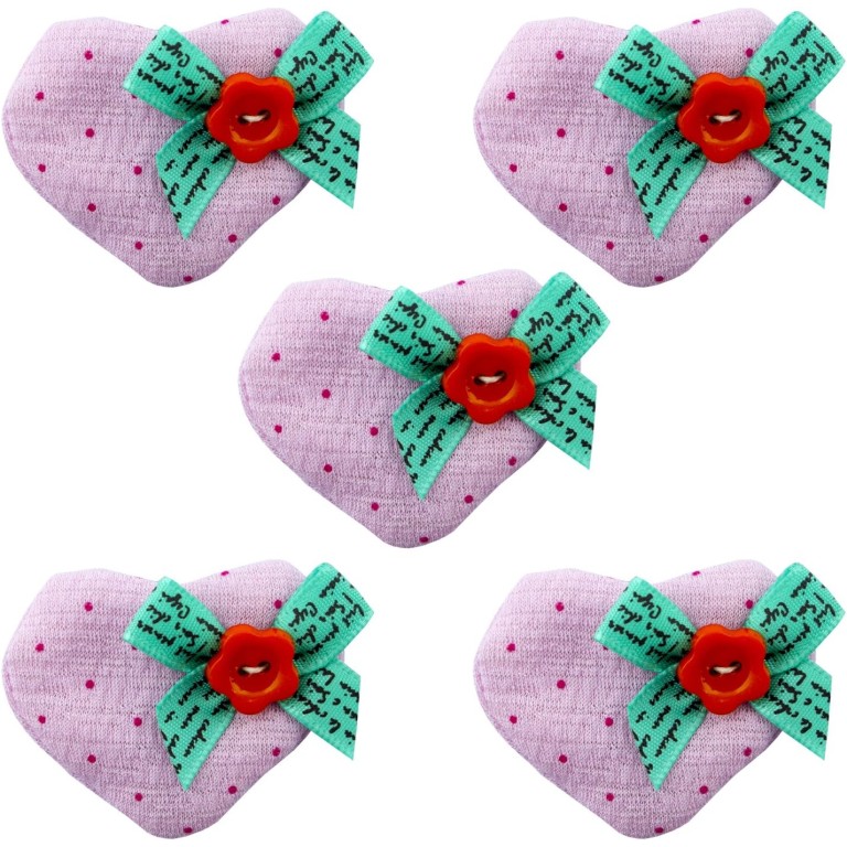 HAND H1007 Soft Padded Lilac Pink Pretty Polka Dot Decorative Heart Bow and Flower Fabric Embellishment Trims - Pack of 5 HAND H1007 Soft Padded Lilac Pink Pretty Polka Dot Decorative Heart Bow and Flower Fabric Embellishment Trims - Pack of 5