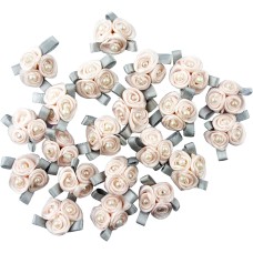 HAND Pretty 3 Pearls Light Pink Ribbon Roses Trims for Clothing and Accessory Embellishment - Pack of 20