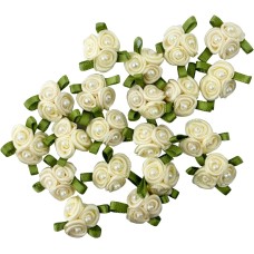 HAND Pretty 3 Pearls Cream Ribbon Roses Trims for Clothing and Accessory Embellishment - Pack of 20