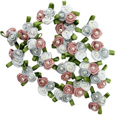 HAND Pretty 3 Pearls Rose, Grey, Pink and White Ribbon Roses Trims for Clothing and Accessory Embellishment - Pack of 20