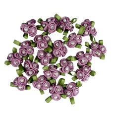 HAND Pretty 3 Pearls Lilac Rose Ribbon Roses Trims for Clothing and Accessory Embellishment - Pack of 20