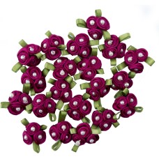 HAND Pretty 3 Pearls Burgundy Ribbon Roses Trims for Clothing and Accessory Embellishment - Pack of 20