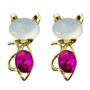 HAND Gold Tone Cat Design Brooch with Pearlescent and Deep Pink Crystal - Pack of 2