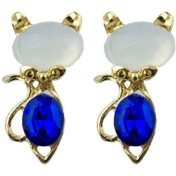 HAND Gold Tone Cat Design Brooch with Pearlescent and Deep Blue Crystal - Pack of 2